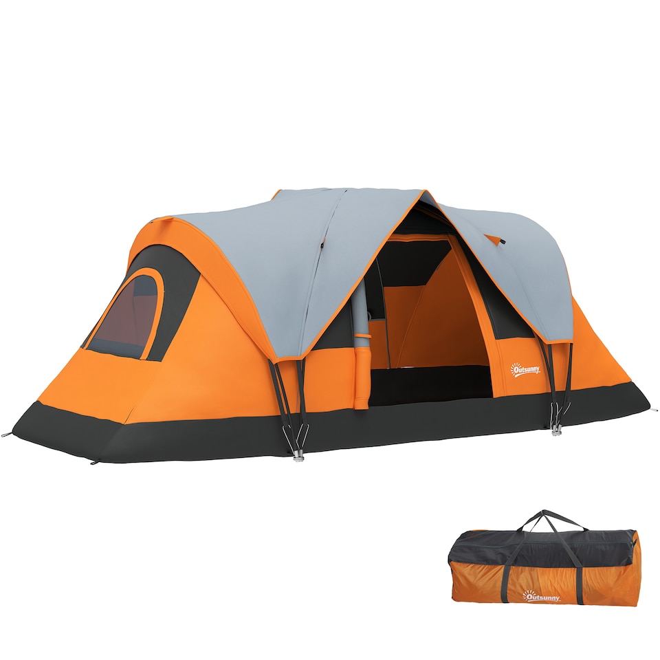 image 1 of Outsunny 56 Man Camping Tent Tunnel Tent UV Protection 3000mm Water Resistant Hiking Shelter with Groundsheet and Carry Bag | Orange | Orange