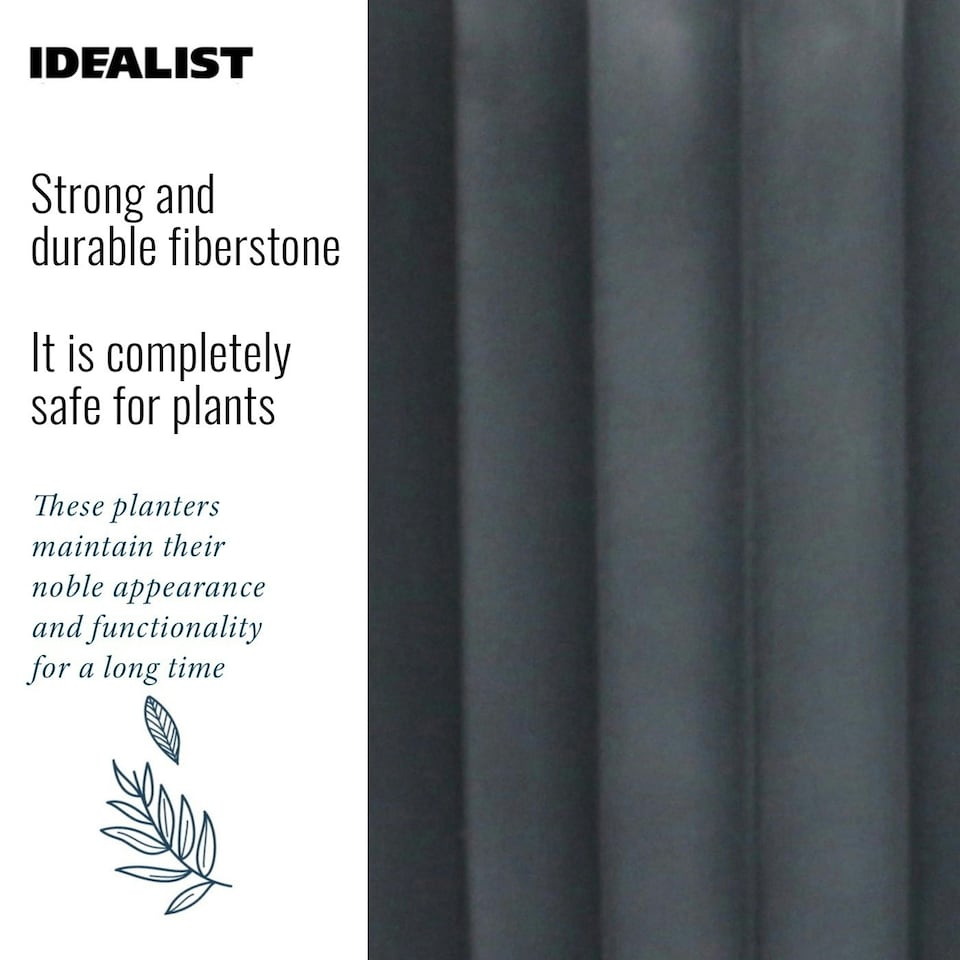 image 1 of Modern Ribbed Black Cylinder Planter on Legs, Round Pot Plant Stand Indoor D24 H32 cm, 7.6 ltrs Cap.