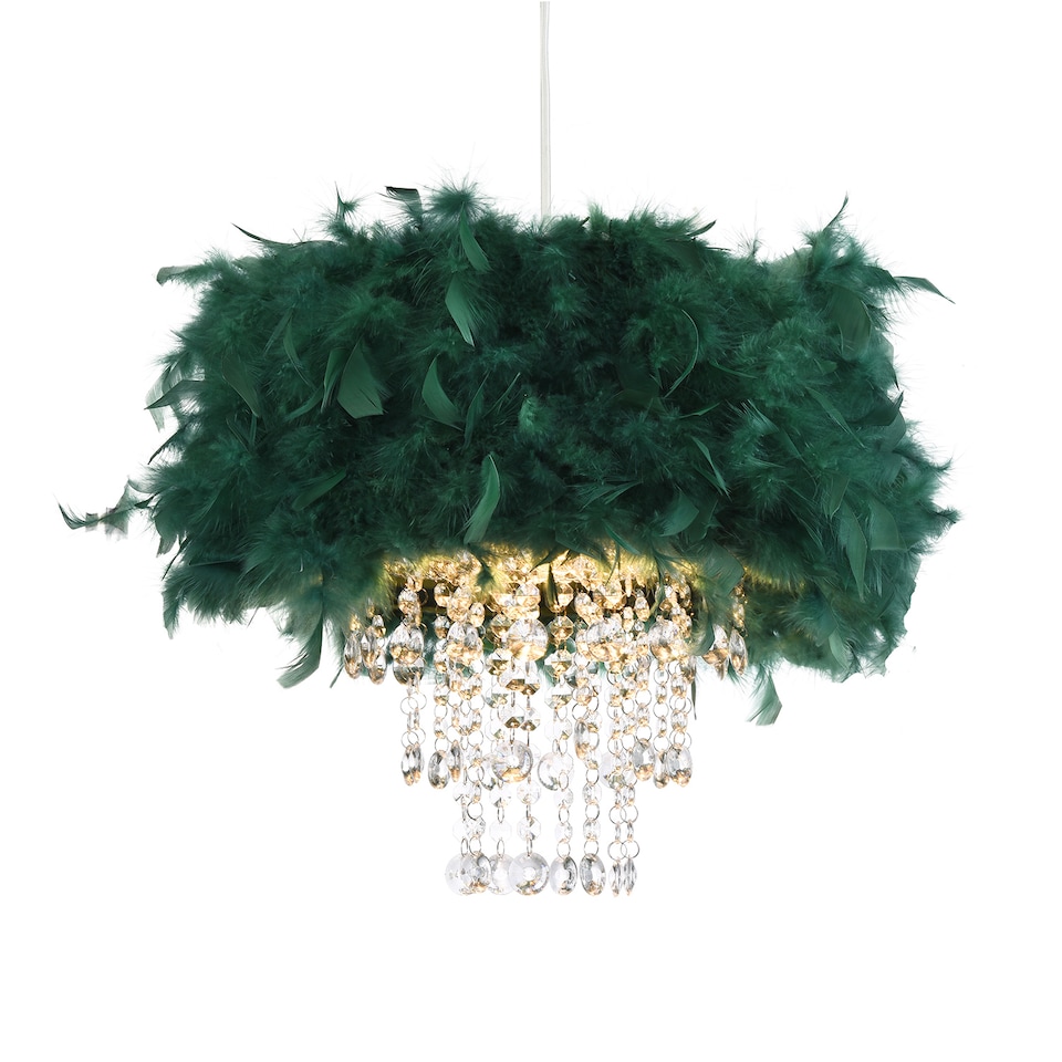 image 1 of Contemporary Green Feather Pendant Light Shade with Transparent Acrylic Droplets | Green