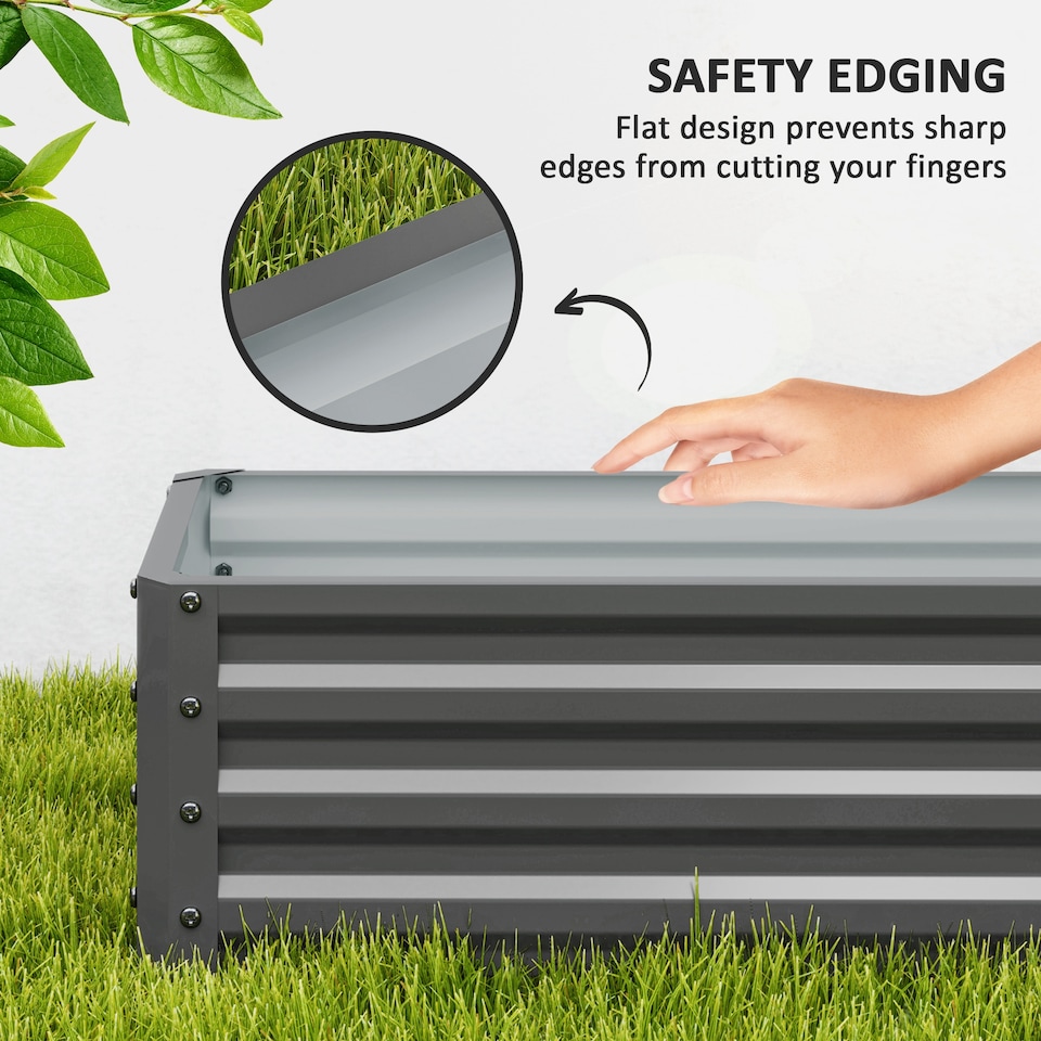 image 1 of Outsunny Set of 2 Raised Garden Bed, Outdoor Planter Box with Galvanised Steel Frame for Growing Vegetables, Flowers and Herbs, 110 x 50 x 30 cm, Light Grey