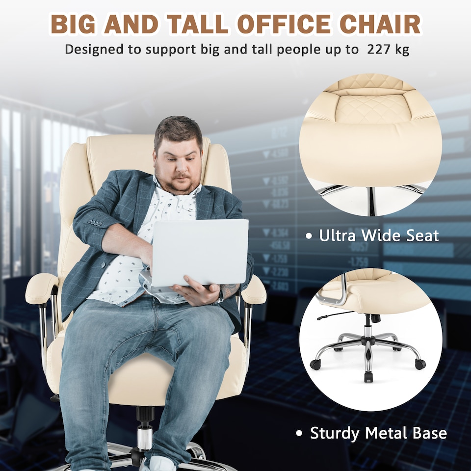image 1 of COSTWAY 227kg Leather Office Chair Adjustable Big & Tall Executive Chair-Beige