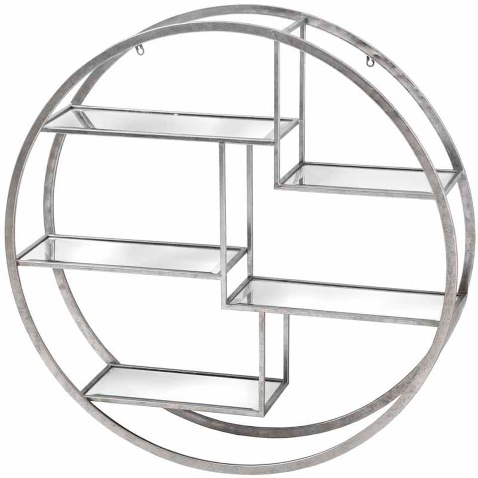 image 1 of Large Circular Wall Hanging Multi Shelf - Metal/Glass - L22 x W92 x H92 cm - Silver
