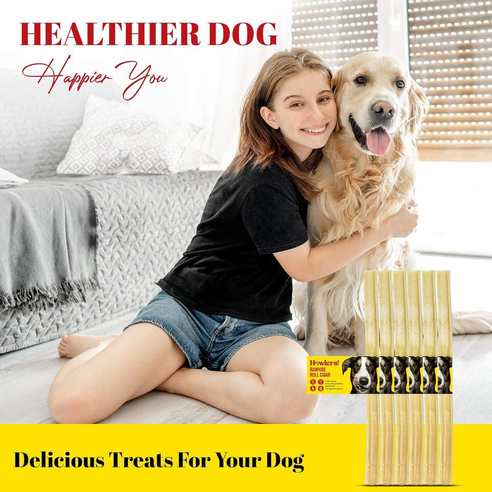 image 1 of Howlers 20 x  Natural Dog Rawhide Rolls Sticks Chews Treat Extra Long 25 cm