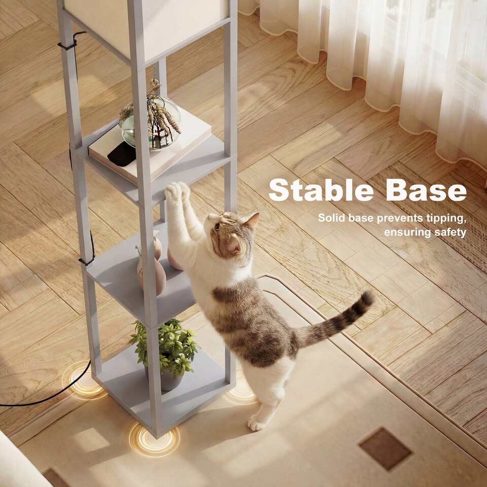 image 1 of HOMCOM Floor Lamp Reading Lamp with 3-Tier Storage Shelf for Home Office Grey