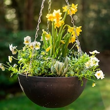 Stone Effect 25cm Hanging Basket Planter Outdoor Marble Charcoal x2 | Grey