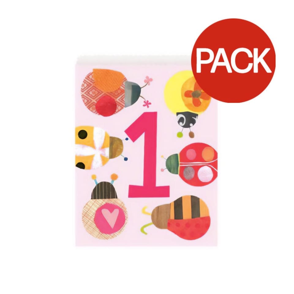 Unique Party Ladybird Paper 1st Birthday Party Bags (Pack of 8) - Pink/Multicoloured - One Size