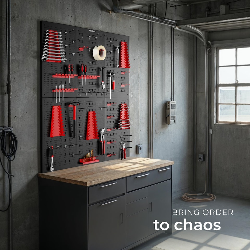 image 1 of Tool Pegboard Jonah - hooks and holders | Black | black/red | 2 x 240 x 60 cm | 6