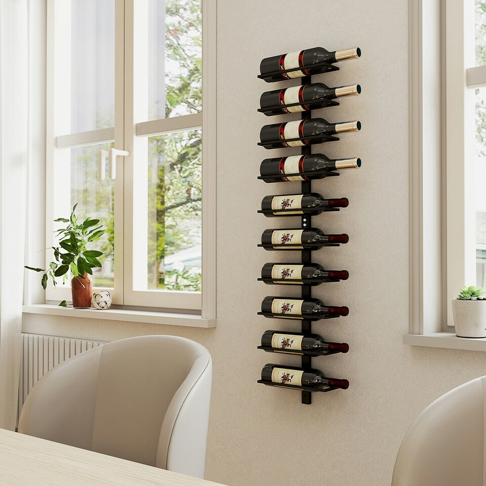 image 1 of HOMCOM Wall Mount Wine Rack, Wall Wine Rack for 10 Wine Bottles, Black