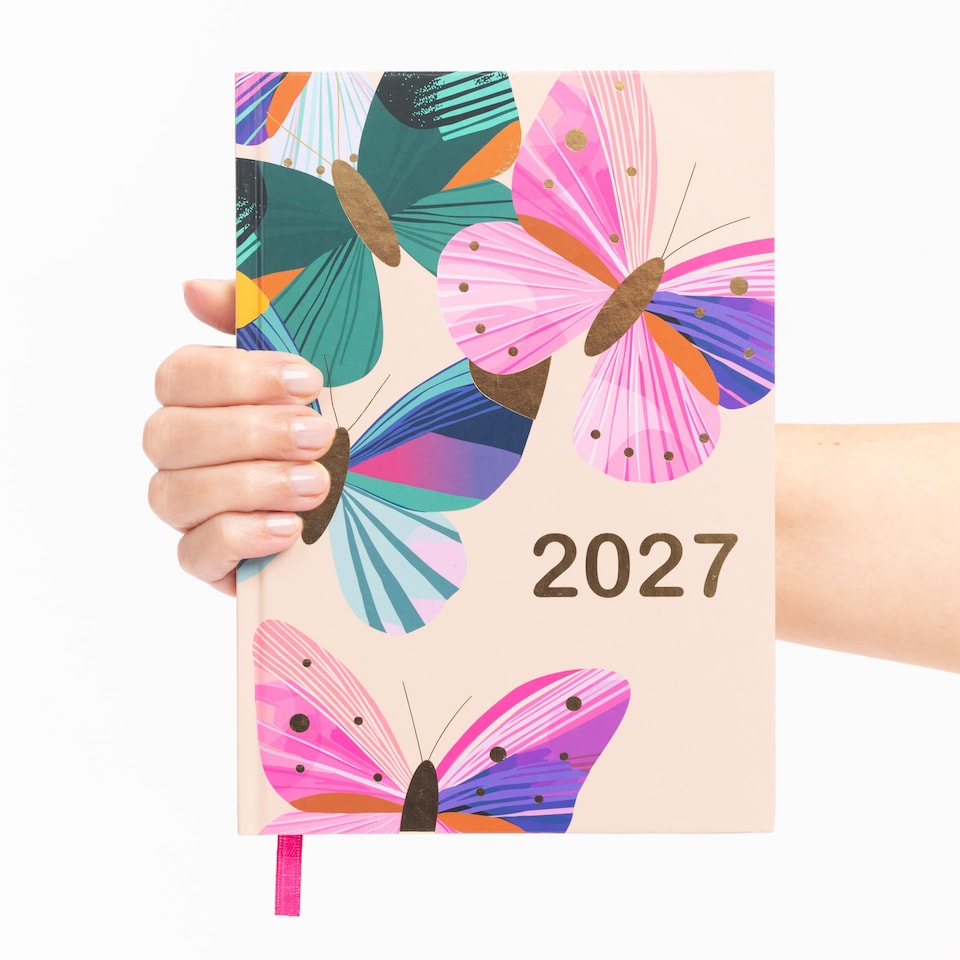 image 1 of 2027 Diary A5 Week to View - Fancy Butterfly Hardback Planner with Ribbon Bookmark - Runs January 2027 to December 2027 (Butterflies)