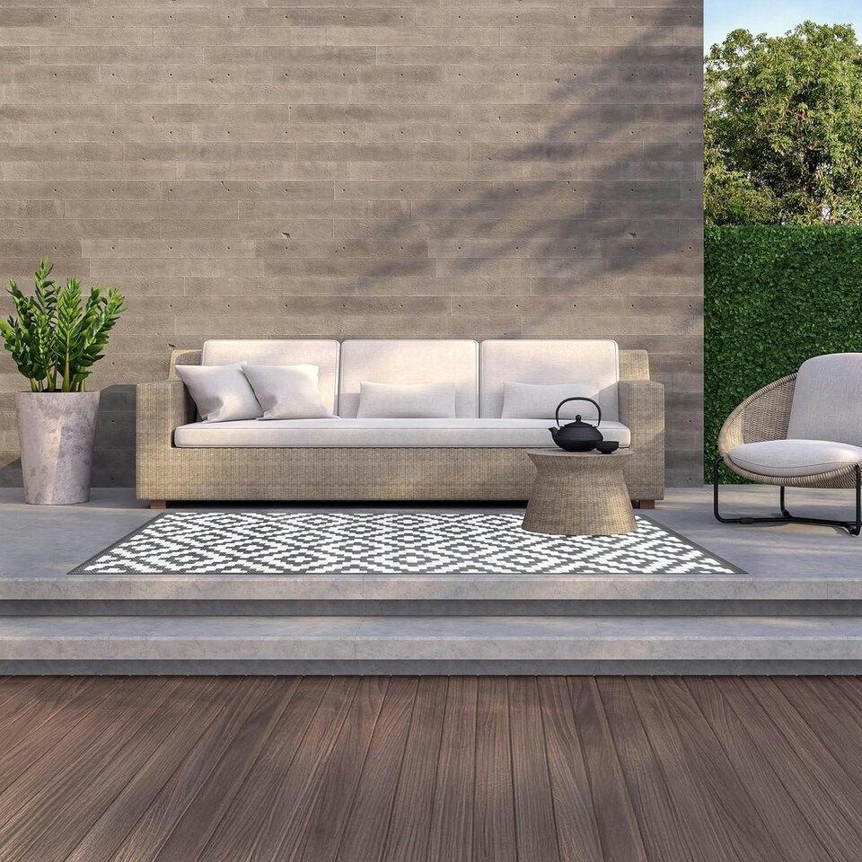 image 1 of Marco Paul Grey Aztec Outdoor Rug 180x120cm Black | white | 180 x 120cm