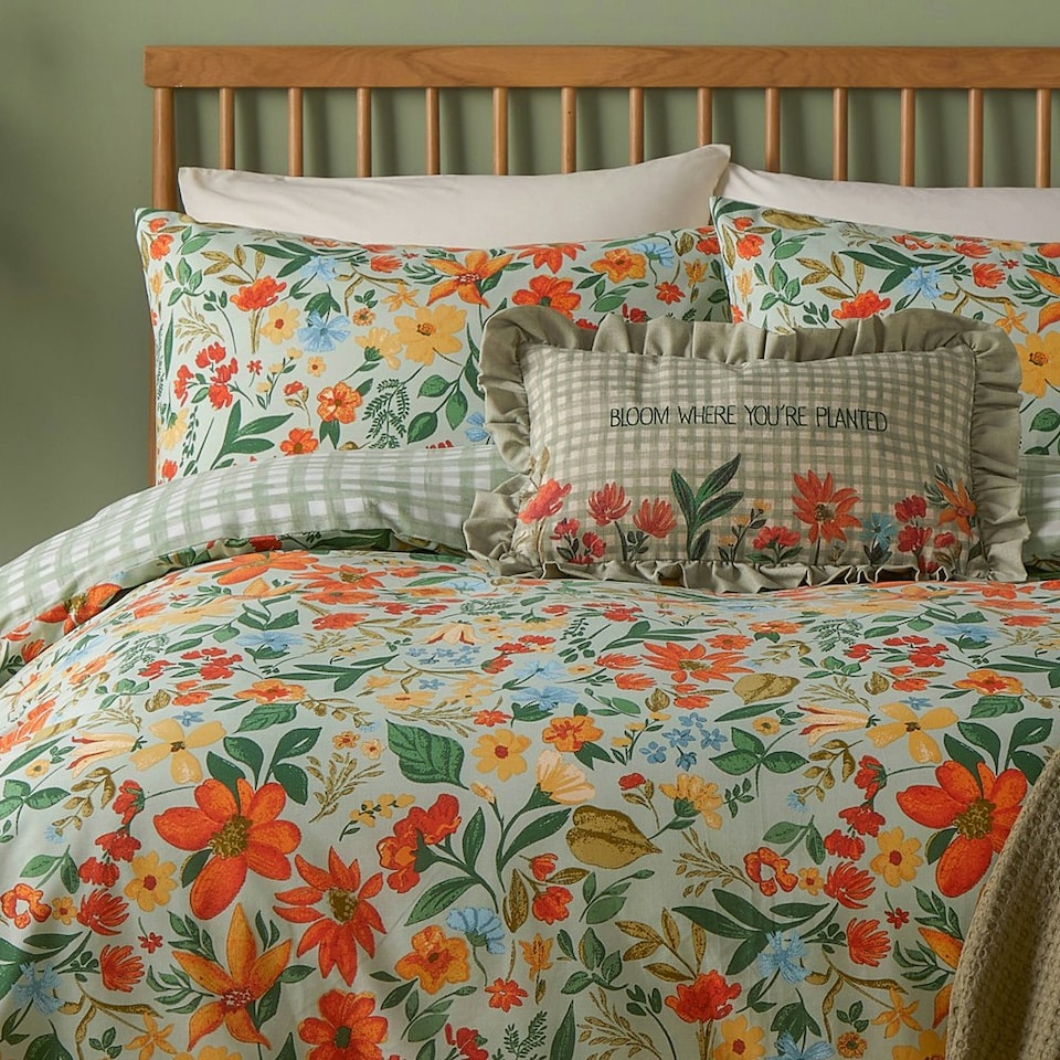 image 1 of Furn Meadowhaze Printed Double Duvet Set Green | Double