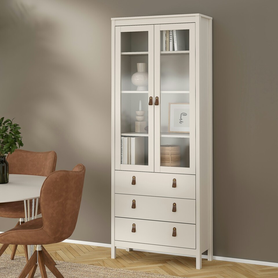 image 1 of Barcelona China Cabinet 2 Glass Doors with 3 Drawers in Cashmere Cream