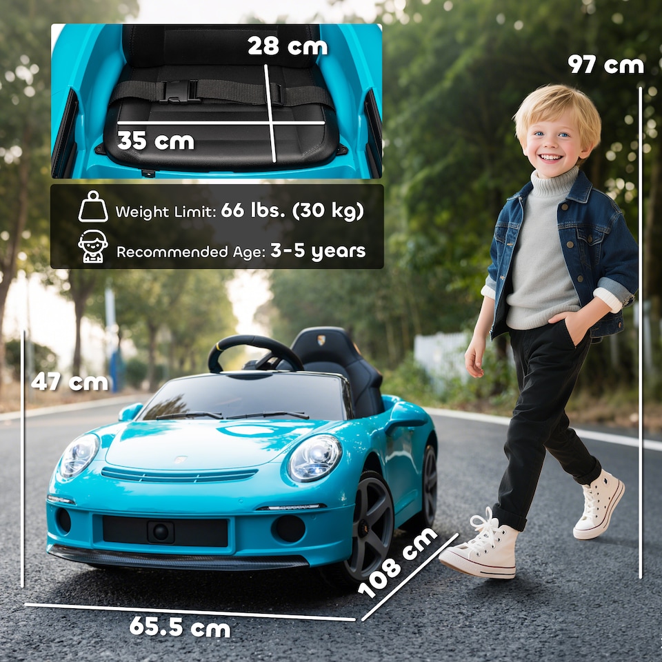 image 1 of AIYAPLAY Electric Car for Kids 12V Licensed RUF GT for 3-5 Years, Blue