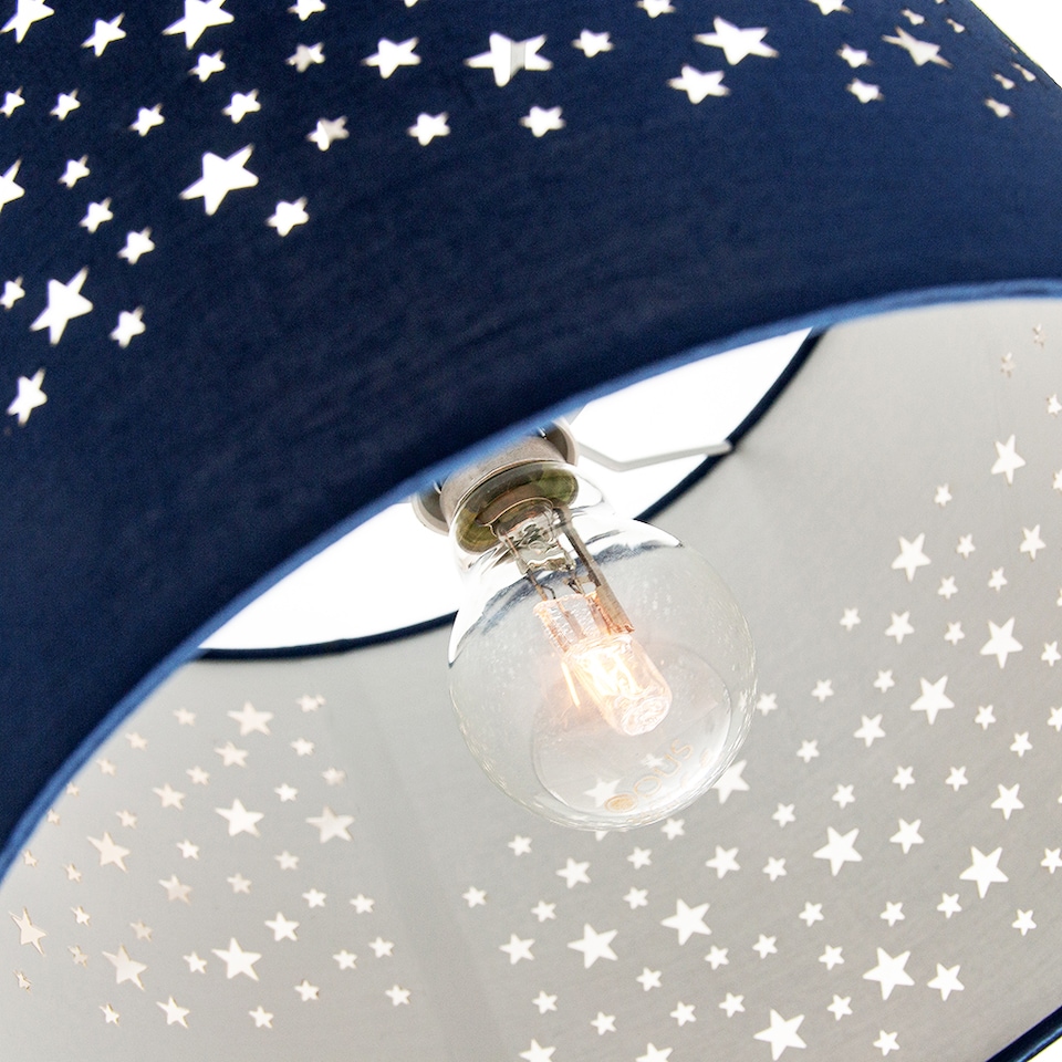 image 1 of Stars Decorated Children-Kids Midnight Blue Cotton Bedroom Pendant or Lamp Shade | Blue