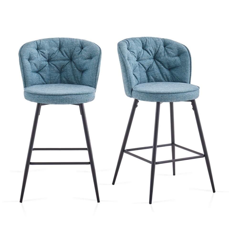 image 1 of SONARA Set of 2 Blended Woven Fabric Counter Height Bar Stools with Backrest | Blue