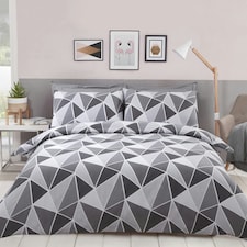 Leo Geometric Polycotton Reversible Duvet Cover Set with Pillowcase Grey | King