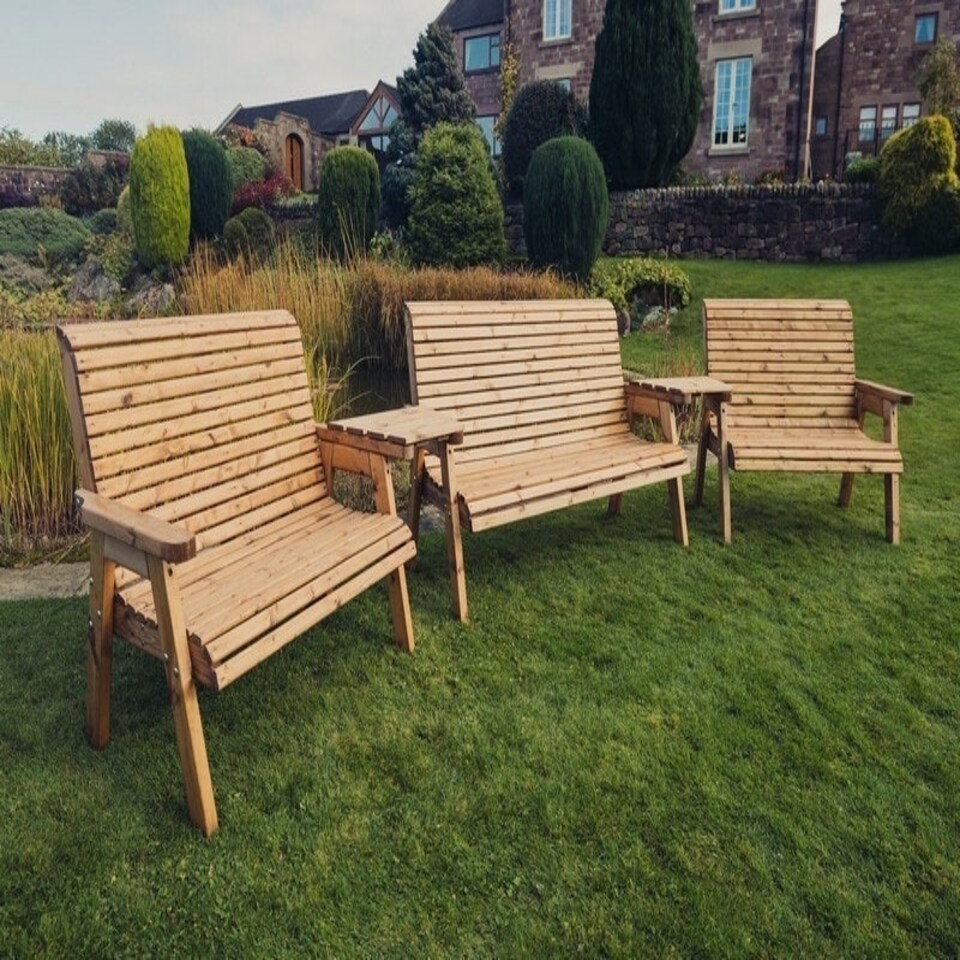 image 1 of Valley 7 Seat Set 1X3B 2 X 2B Angled Tray - Timber - L100 x W360 x H95 cm - Garden Furniture - Fully Assembled
