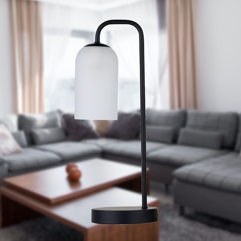 image 1 of Set of 2 Victoria - Black Touch Lamps with Frosted Glass Shades | Black | White | Large | 2