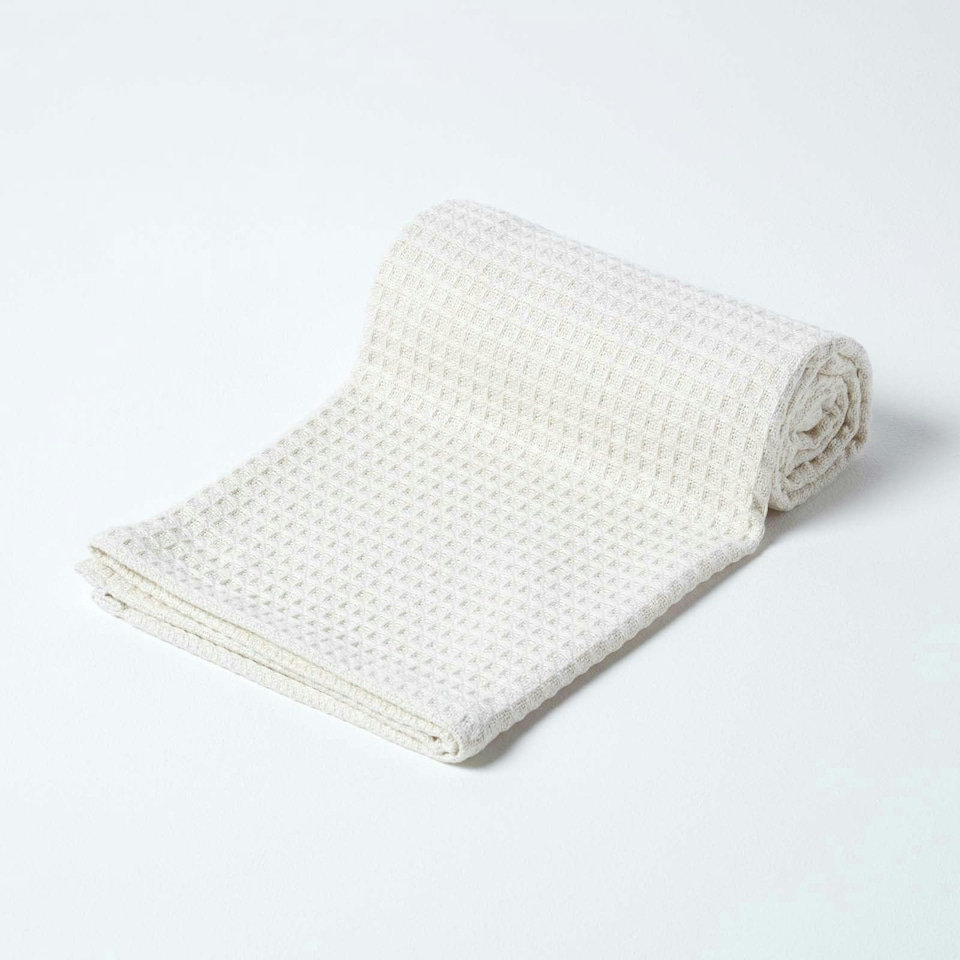 image 1 of Homescapes Organic Cotton Waffle Baby Blanket Natural - 90 x 112 cm