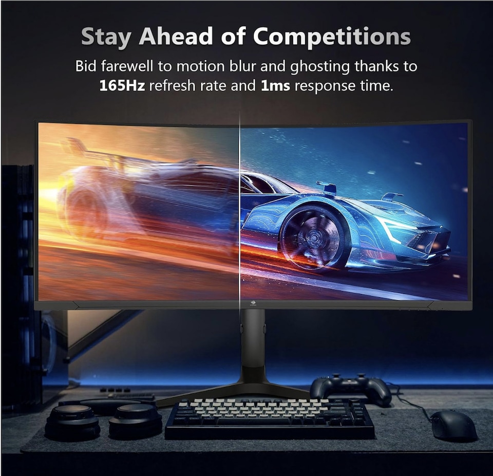 image 1 of Z-Edge 34 Inch Ultrawide Curved Gaming Monitor 165Hz 3440x1440 VA 1500R | 21:9 PC Monitor UWQHD, 1ms MPRT, Adjustable Stand, 100% sRGB, FreeSync, DisplayPort (165Hz) HDMI (100Hz), PIP & PBP, Black