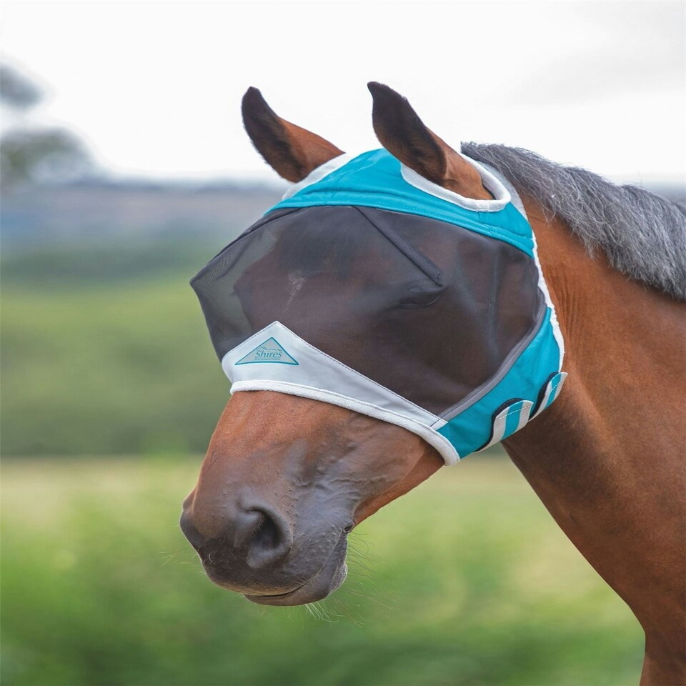 image 1 of Shires Fine Mesh Fly Mask With Ear Hole Blue | X-Full