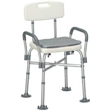 HOMCOM Aluminium Shower Chair with Backs and Arms, Height Adjustable Shower Seat with Removable Padded Cushion, Bath Stool for Seniors, Disabled, Pregnant, White