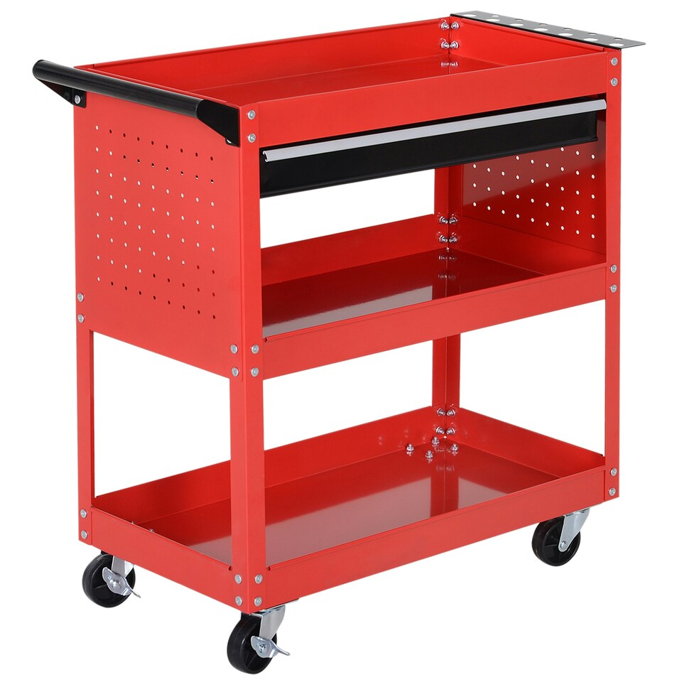 image 1 of DURHAND 3-tier Tool Trolley Cart Roller Cabinet Garage Workshop with Drawer