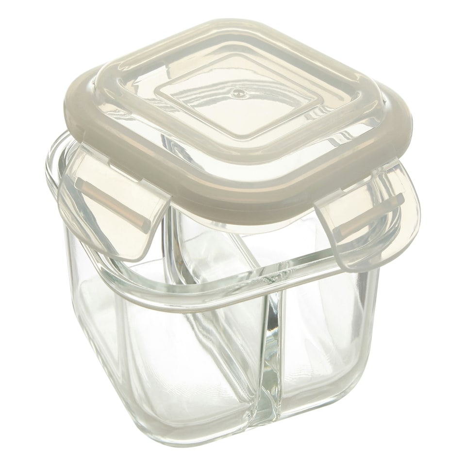 image 1 of Interiors by Premier 2-Section Square Glass Container with Lid – 520ml, Borosilicate Glass with Airtight Silicone Seal