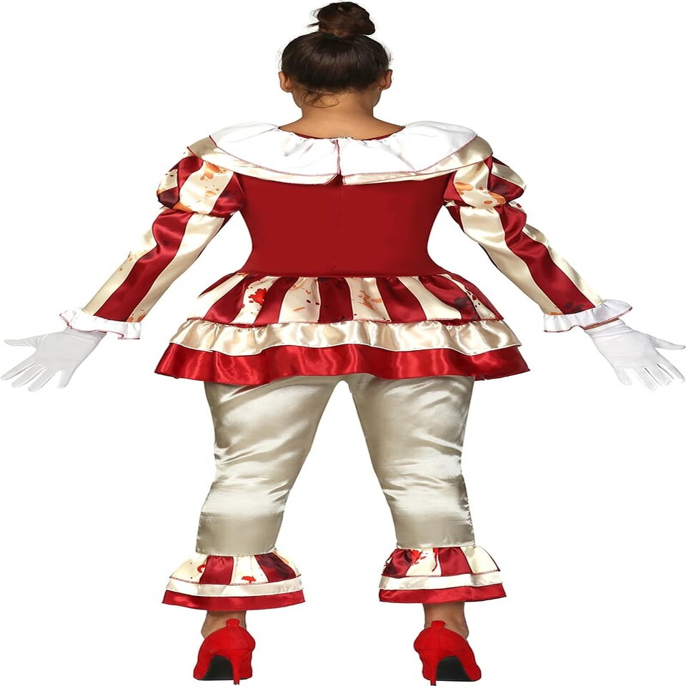 image 1 of Fancy Dress Adult Womens Red Stripe Clown Costume - L