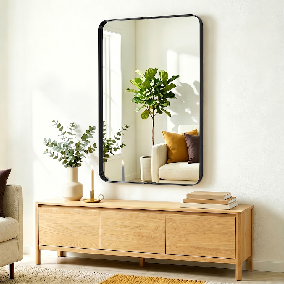 image 1 of HOMCOM Rectangular Wall Mirror, 90 x 60 cm Wall Mounted Bathroom Mirror