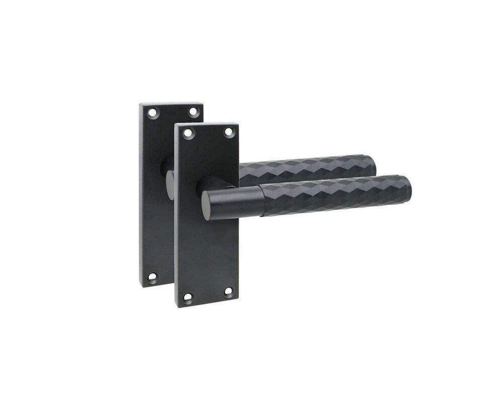 image 1 of Golden Grace 4 Pairs Victorian Knurled Diamond Cut T-Bar Interior Door Handle on Backplate Matt Black - 120mm x 40mm