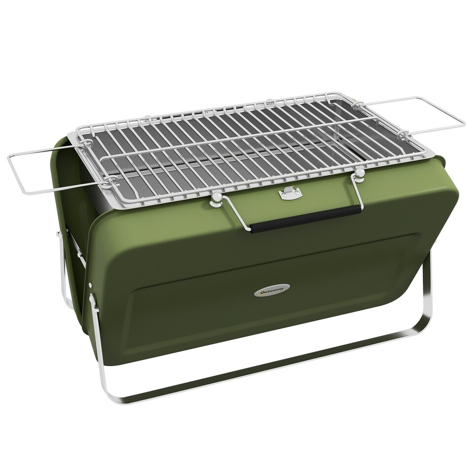 image 1 of Outsunny Portable BBQ Grill with Suitcase Design for Camping Picnic Party, Black