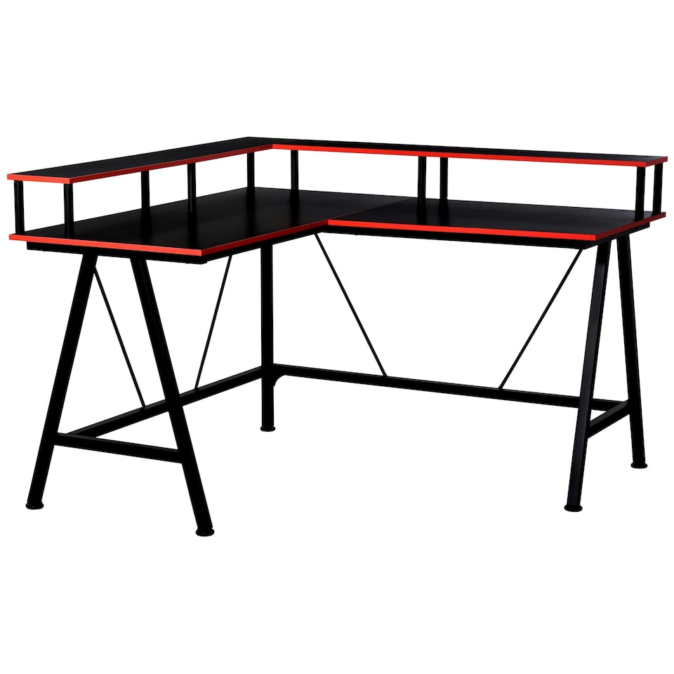 image 1 of HOMCOM L-Shape Gaming Corner Desk Computer Table with Monitor Shelf
