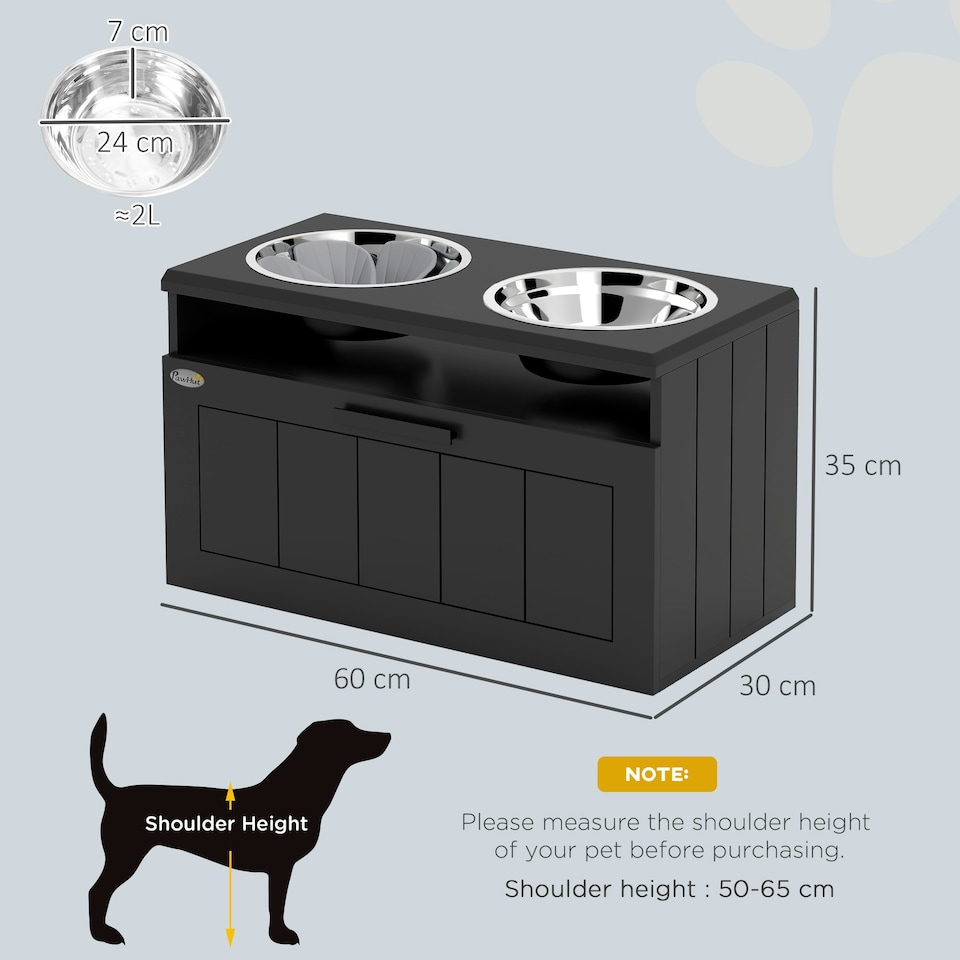 image 1 of PawHut Raised Dog Bowl, Elevated Dog Bowls with Slow Feeder Dog Bowl, Black Black