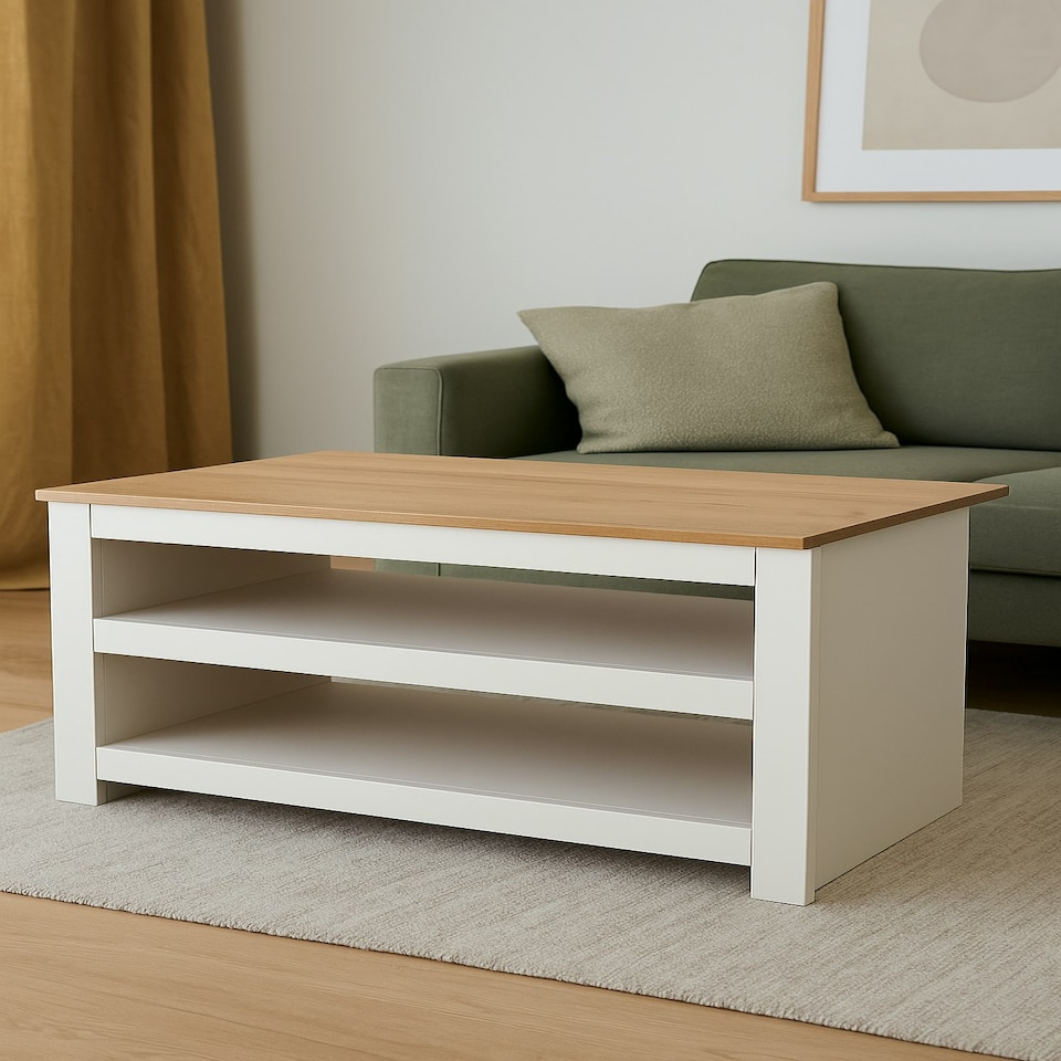 image 1 of Open Shoe Rack - Two-Tier Storage Shelf with Wooden Top White