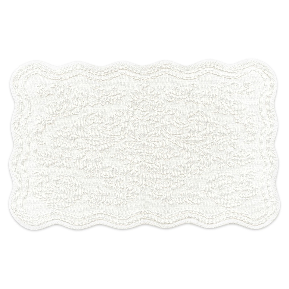 image 1 of Gracie Floral Jacquard Scalloped Bath Mat