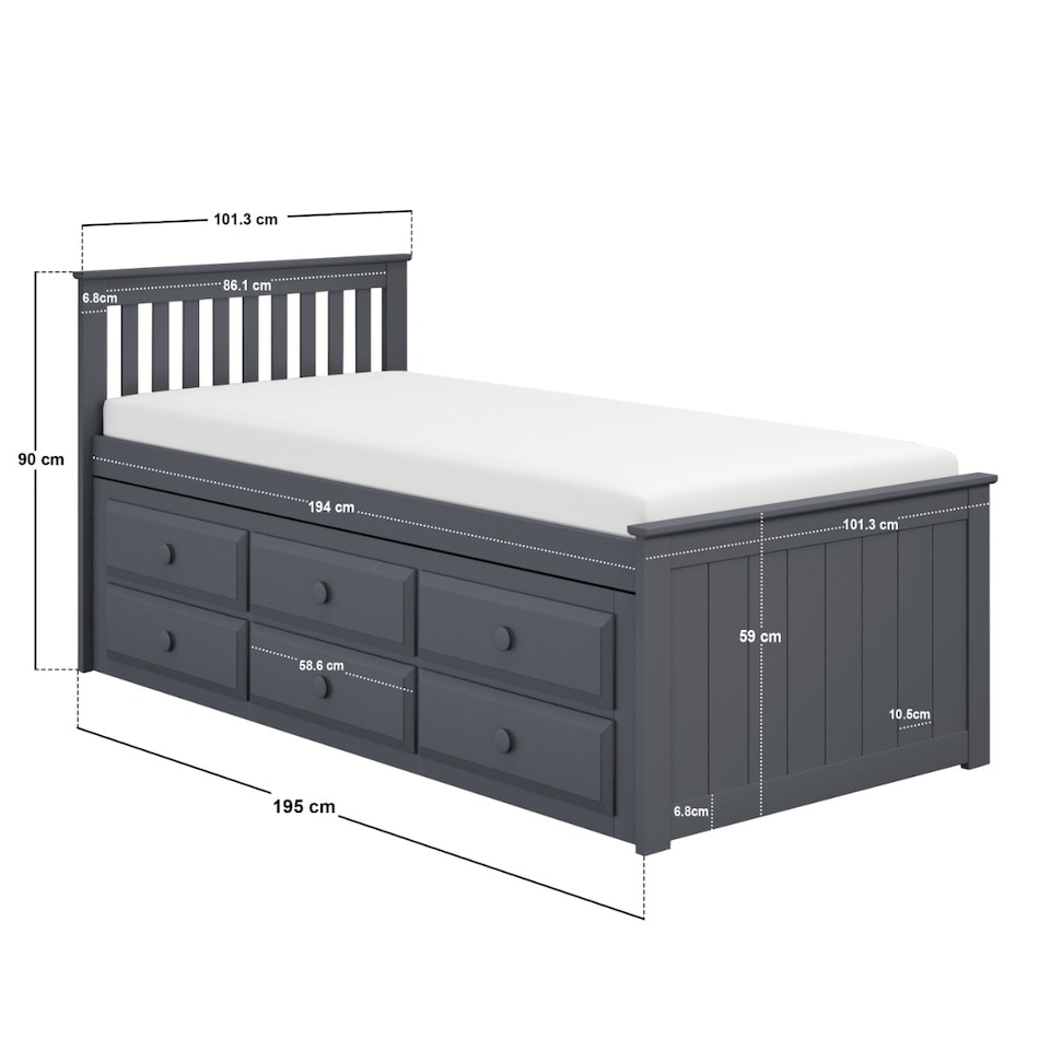 image 1 of Flair Montana Captain's Bed with Drawers & Trundle Grey