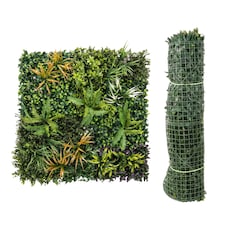 Outsunny Grass Wall Panels, Greenery Backdrop Panels, Green | Green | Green, Yellowish-brown, Purple, White | 100 x 100 cm