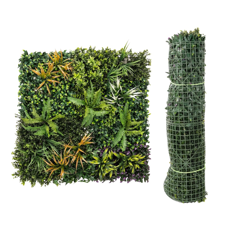 image 1 of Outsunny Grass Wall Panels, Greenery Backdrop Panels, Green | Green | Green, Yellowish-brown, Purple, White | 100 x 100 cm