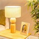 image 3 of ValueLights Azalea Rustic Wooden Bedside Table Lamp with a Boucle Drum Lampshade - Bulb Included Cream