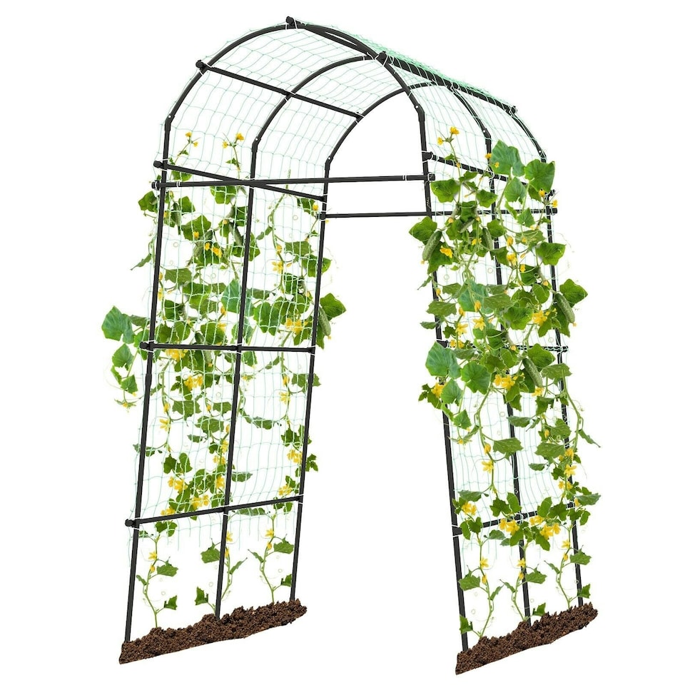 image 1 of COSTWAY 230CM Metal Garden Arch Arbor Climbing Trellis Pergola