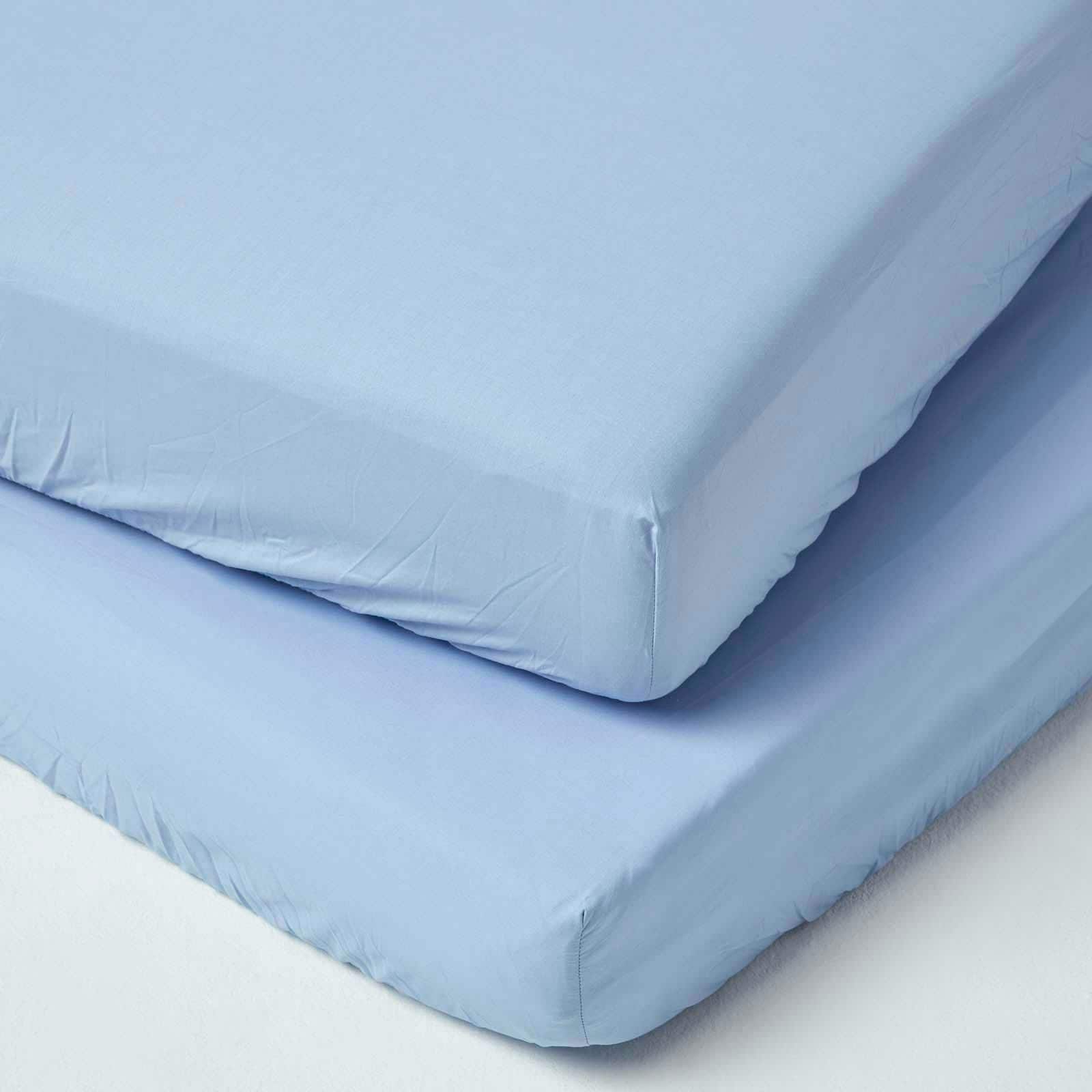 Homescapes Blue Cotton Cot Bed Fitted Sheets 200 Thread Count, 2 Pack Blue One Size