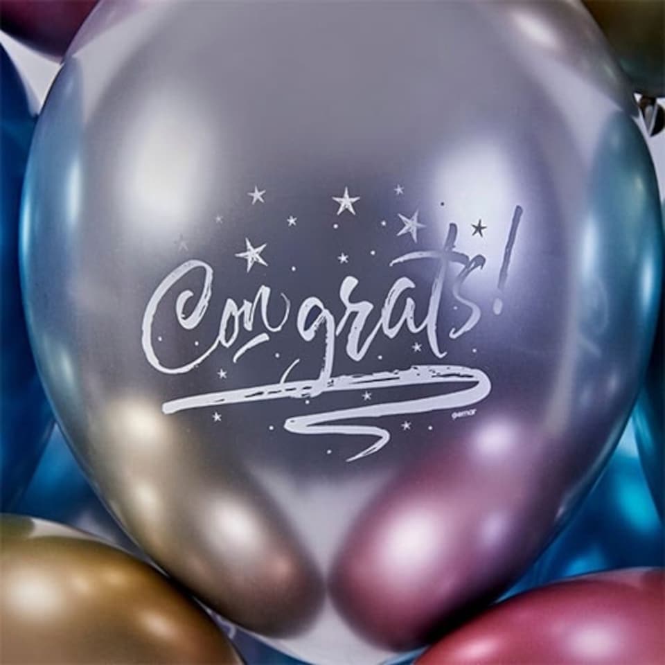 image 1 of Assorted Colour Congrats Shiny Metallic Latex Balloons 33cm / 13 in - Pack of 6