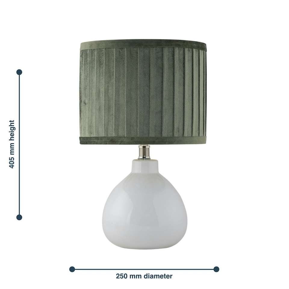 image 1 of First Choice Lighting Tuscan White Ceramic Lamp with Green Pleated Velvet Shade White | Green
