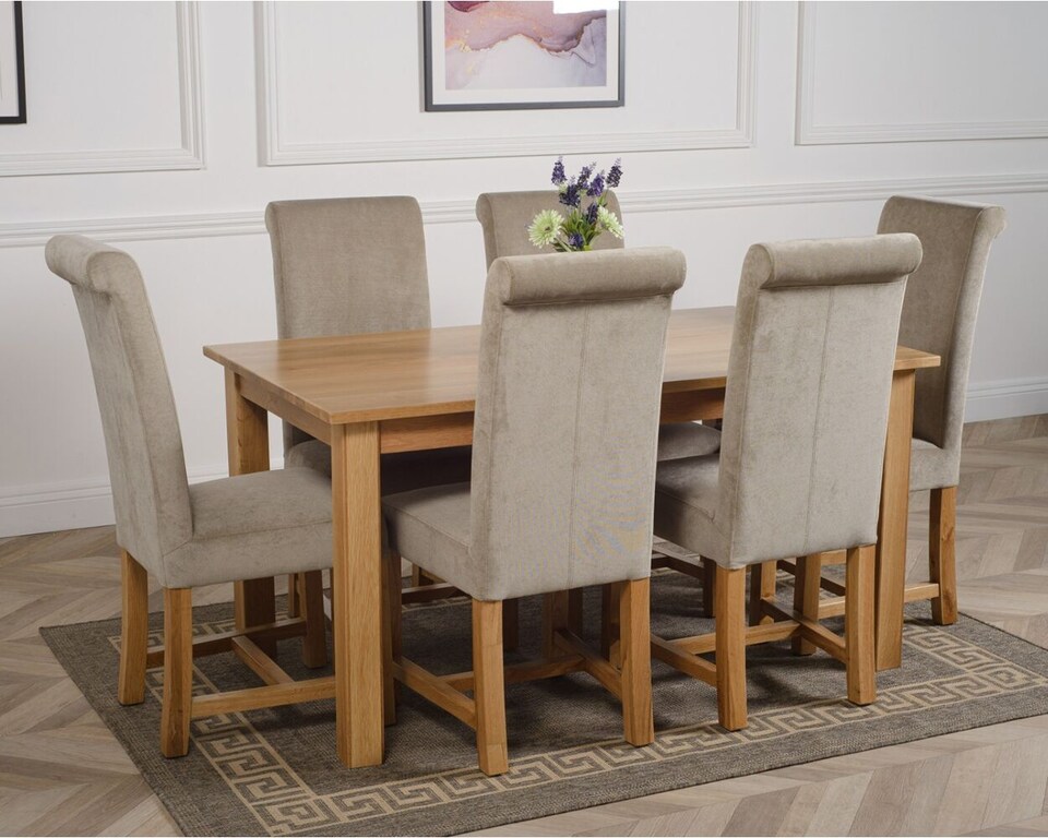 image 1 of Oslo 150 x 90 cm Medium Oak Dining Table and 6 Washington Fabric Chairs | Grey | Grey