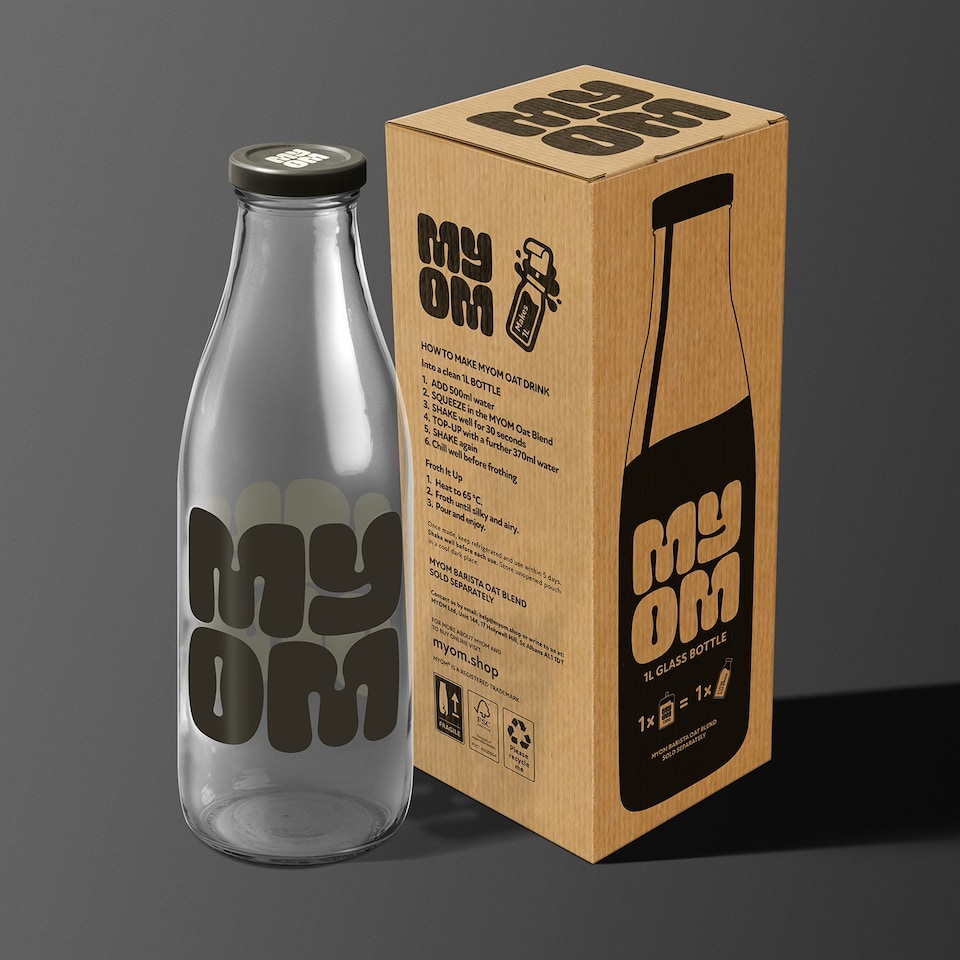 image 1 of MYOM 1L Barista Glass Oat Milk Bottle