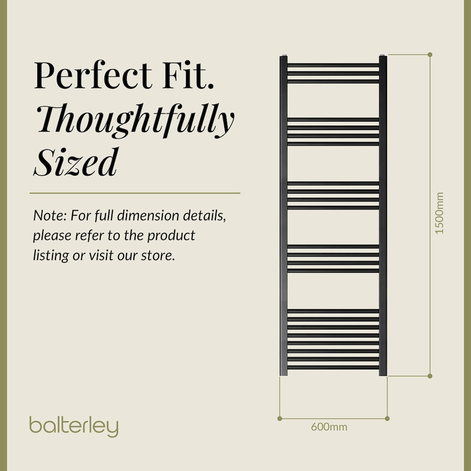 image 1 of Balterley Straight Heated Heated Towel Rail Radiator, 930W | Black | Matt Black