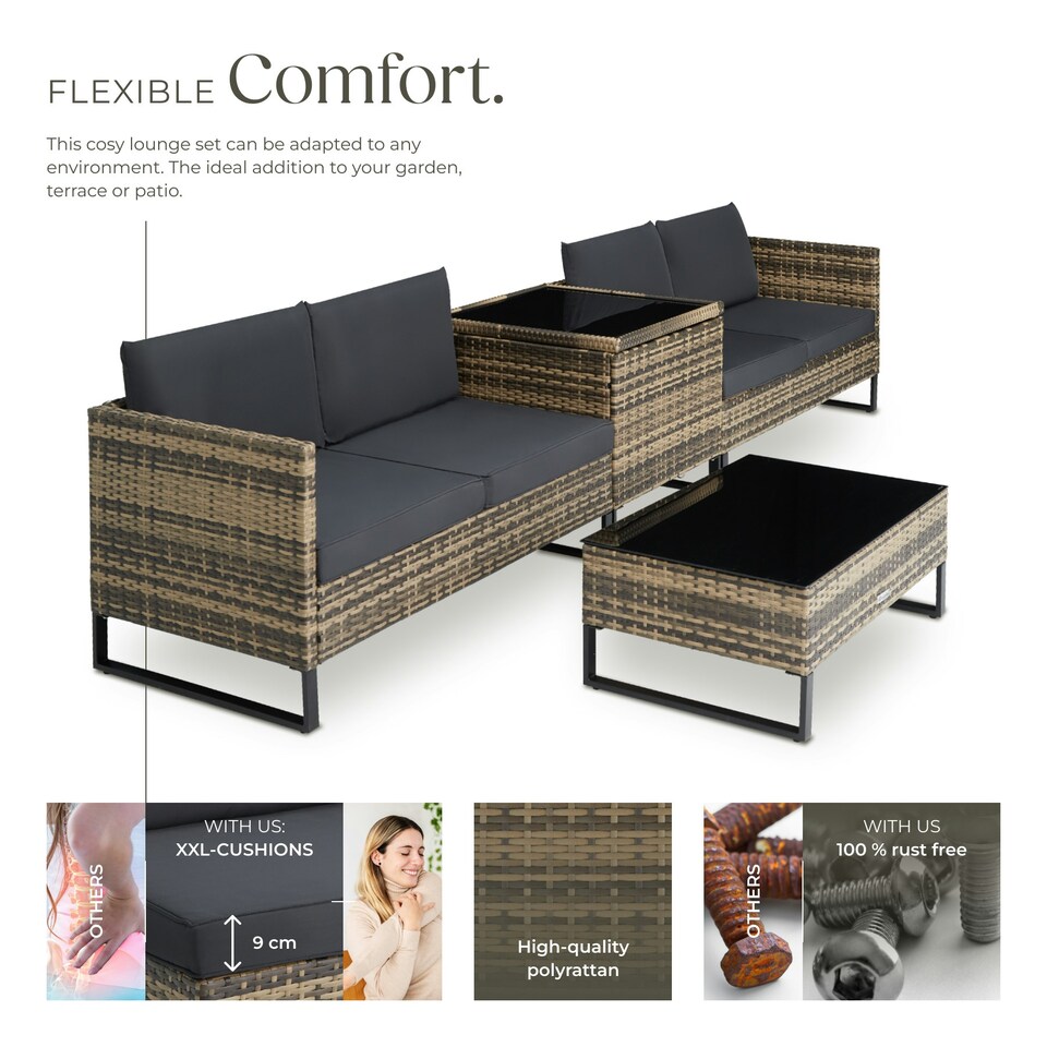 image 1 of Garden Furniture Set Ostuni - for 4 people, large storage box, table, thick cushions - Nature