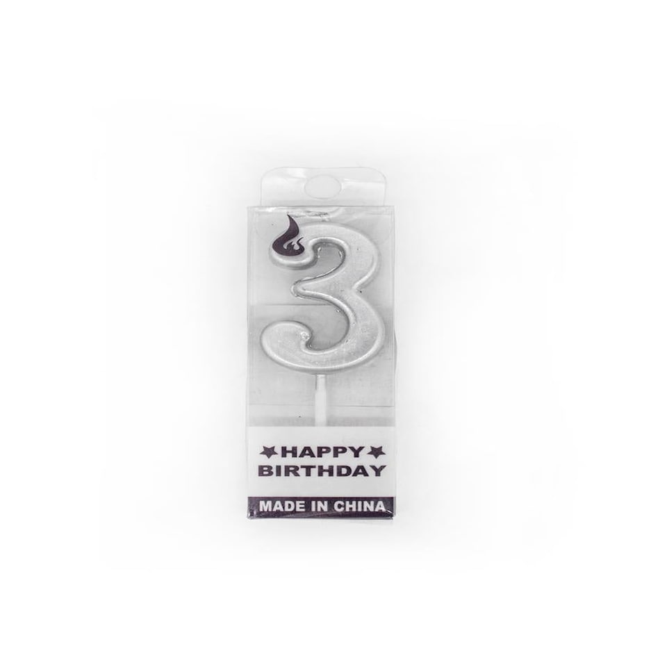 image 1 of Number 3 Silver Candle Silver