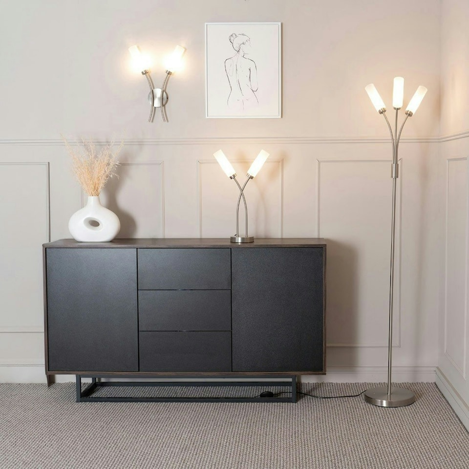 image 1 of ValueLights Maya Pair - 2 Way Curved Brushed Chrome Wall Light Fitting for